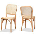 Ensemble de 2 chaises de salle à manger Neah en rotin tressé et bois, style Mid-Century Modern