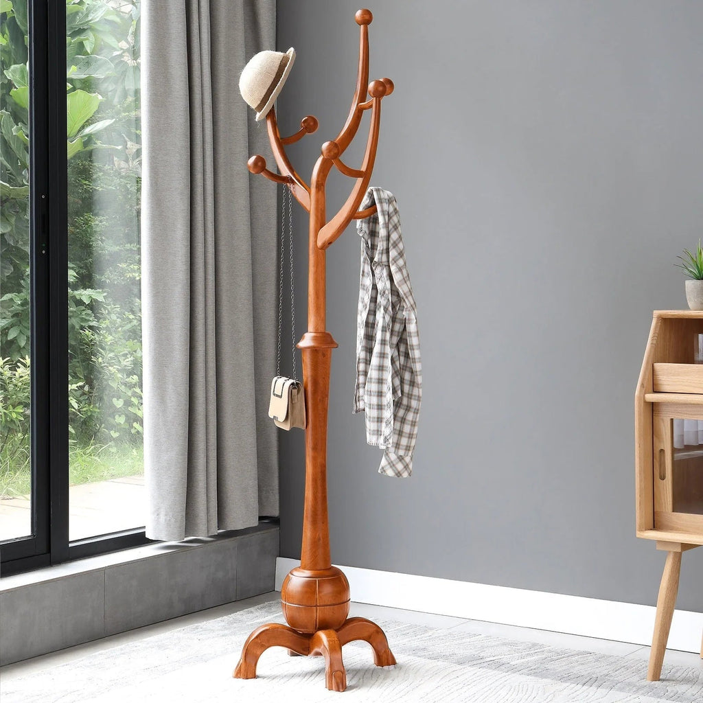 Porte-manteau sur pied en bois d'hévéa forme branche d'arbre avec 8 crochets - 24,5 L x 70,87 H