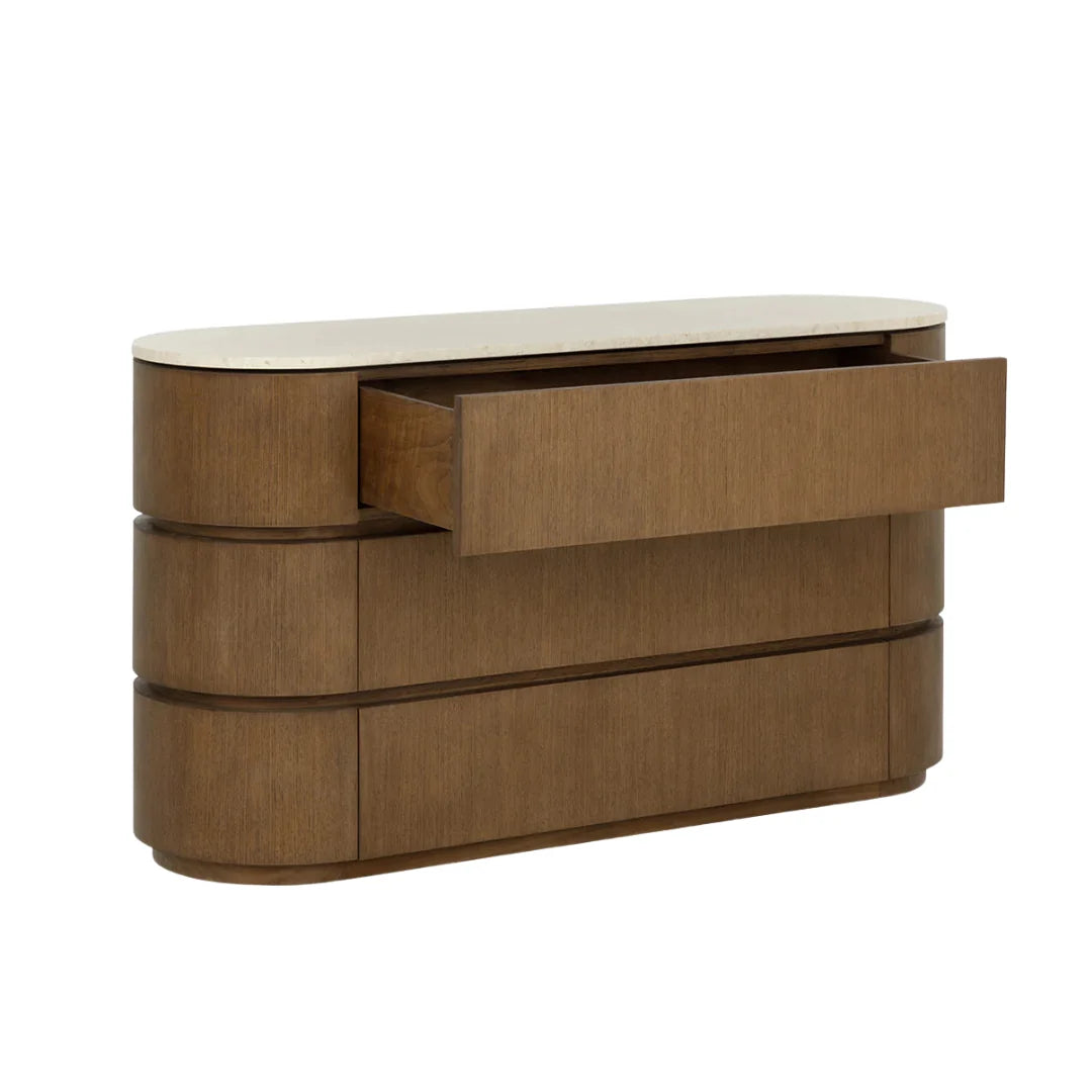 Commode sculpturale en marbre biologique avec rangements - Chambre à coucher | Finition polie