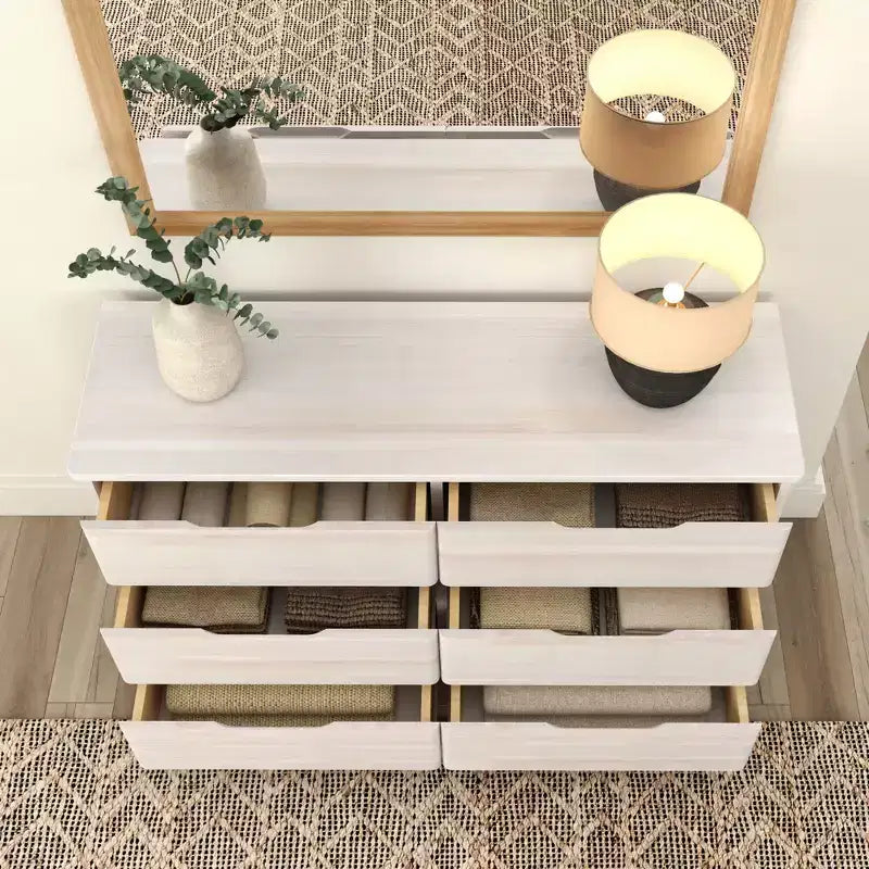 Commode de ferme en bois massif à 6 tiroirs