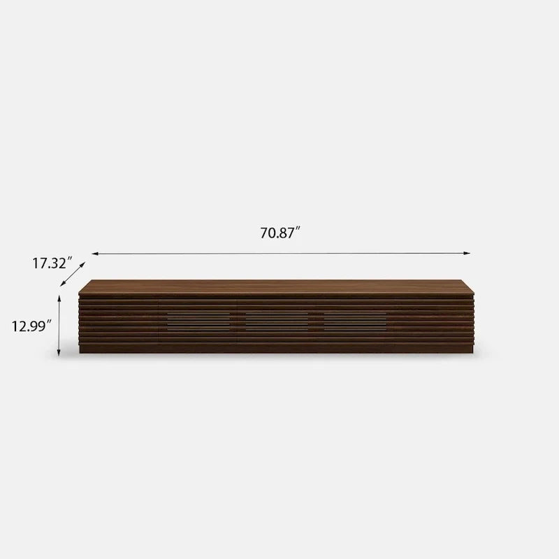 Meuble TV minimaliste avec tiroirs, console multimédia en bois massif avec placards, porte abattante, placage noyer, entièrement assemblé