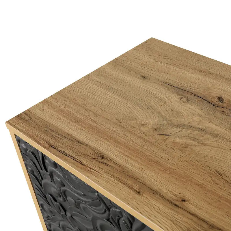 62.99" Accent TV Stand with Carved Doors, Shelf, and Solid Wood Legs
