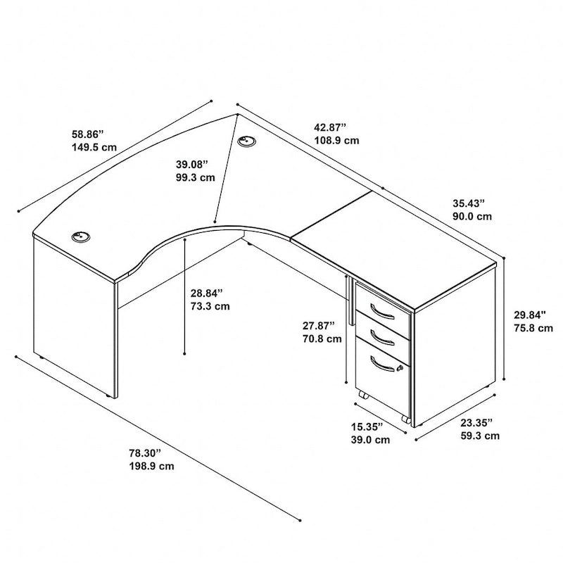 Bureau d'angle en L pour droitier avec tiroirs