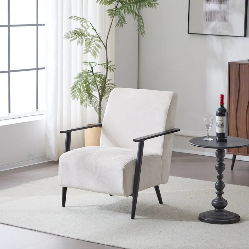 26.38 Modern Beige Lounge Chair with Polyester Upholstery and Sturdy Metal Frame, Ideal for Living Room, Bedroom, or Office
