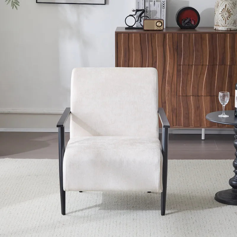 26.38 Modern Beige Lounge Chair with Polyester Upholstery and Sturdy Metal Frame, Ideal for Living Room, Bedroom, or Office