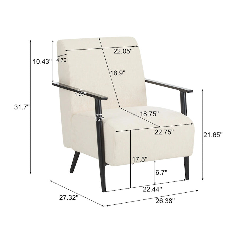 26.38 Modern Beige Lounge Chair with Polyester Upholstery and Sturdy Metal Frame, Ideal for Living Room, Bedroom, or Office