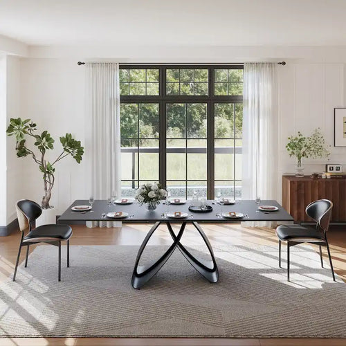 63-95" Extendable Dining Table for 6-10, Matte Black Sintered Stone Top with Carbon Steel Legs