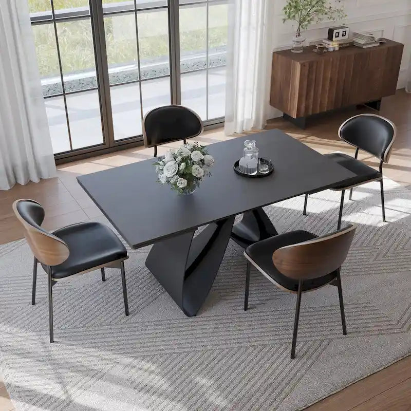 63-95" Extendable Dining Table for 6-10, Matte Black Sintered Stone Top with Carbon Steel Legs