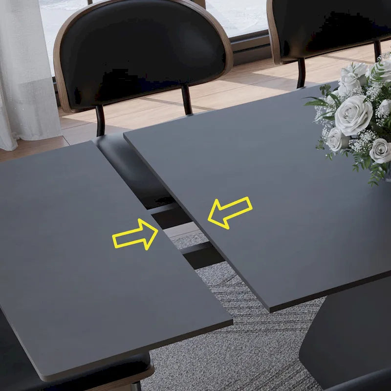 63-95" Extendable Dining Table for 6-10, Matte Black Sintered Stone Top with Carbon Steel Legs