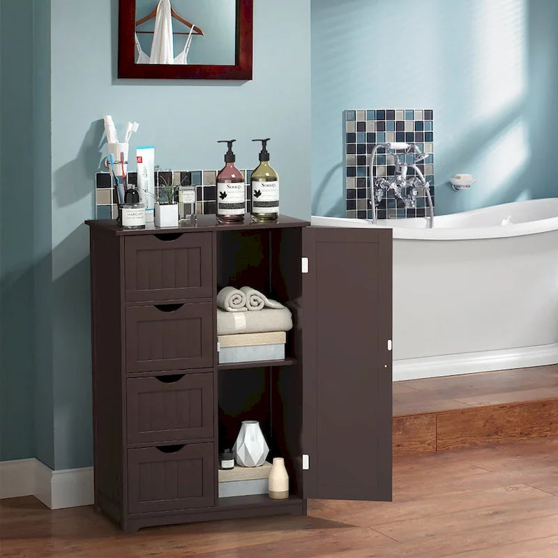 Costway Wooden 4 Drawer Bathroom Floor Cabinet Storage Cupboard 2