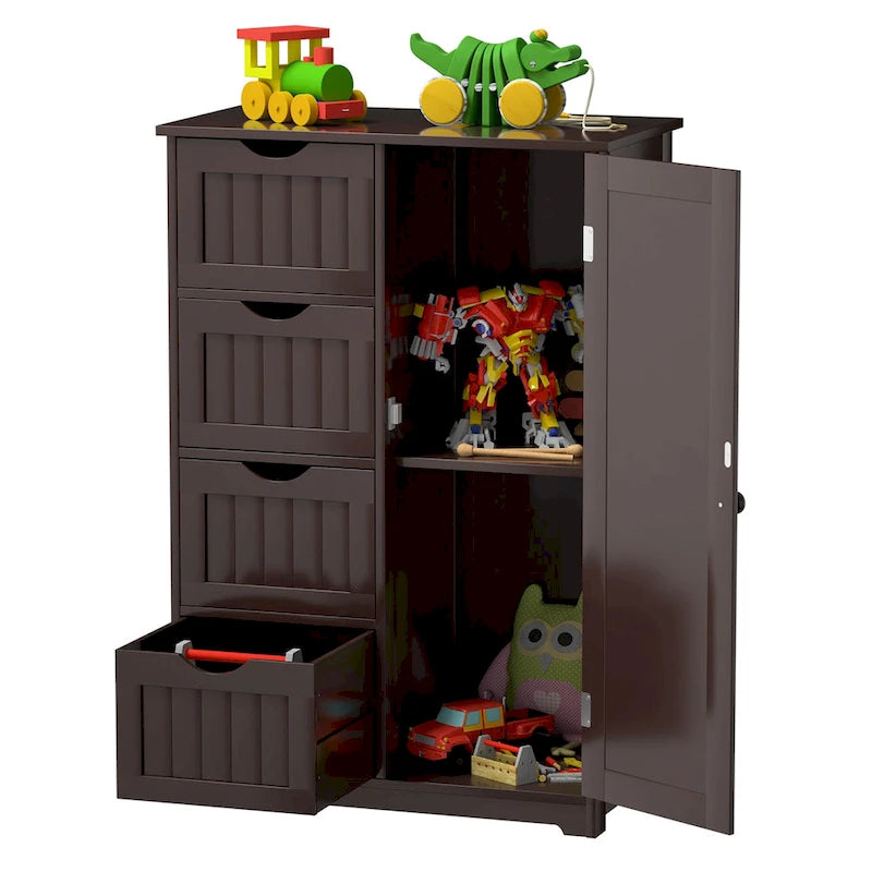 Costway Wooden 4 Drawer Bathroom Floor Cabinet Storage Cupboard 2