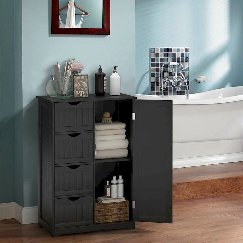 Costway Wooden 4 Drawer Bathroom Floor Cabinet Storage Cupboard 2