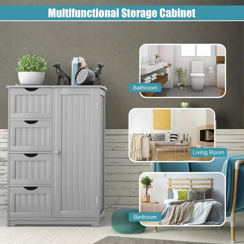 Costway Wooden 4 Drawer Bathroom Floor Cabinet Storage Cupboard 2