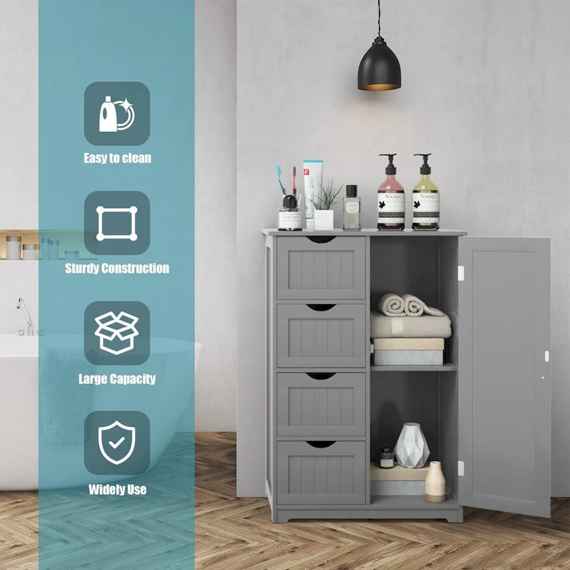 Costway Wooden 4 Drawer Bathroom Floor Cabinet Storage Cupboard 2