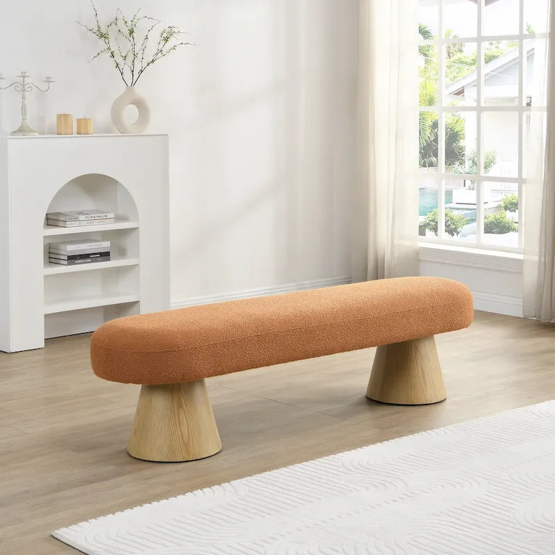 Fabric Dining Bench, Orange Boucle