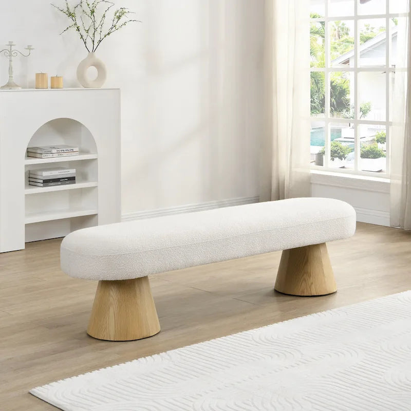 Fabric Dining Bench, Orange Boucle