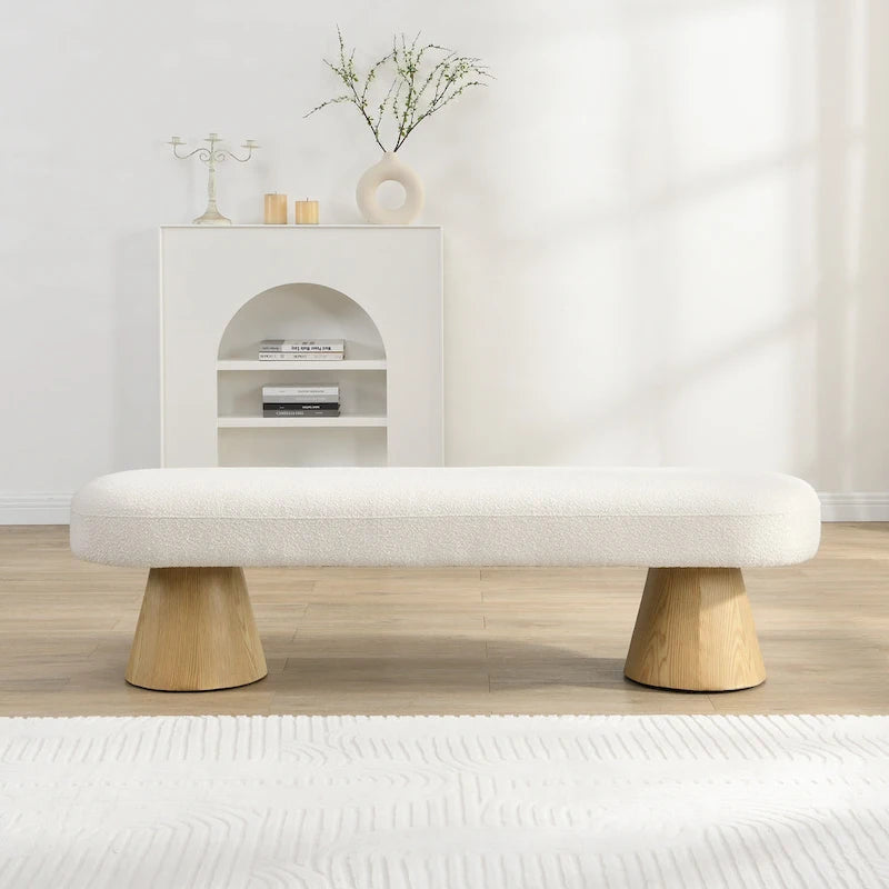 Fabric Dining Bench, Orange Boucle