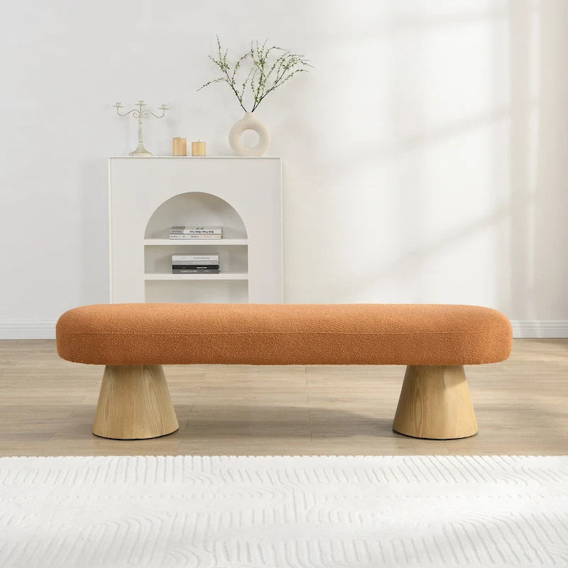Fabric Dining Bench, Orange Boucle