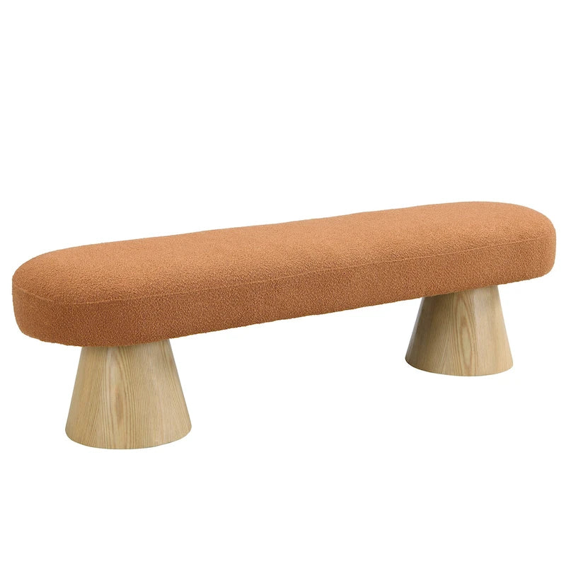 Fabric Dining Bench, Orange Boucle