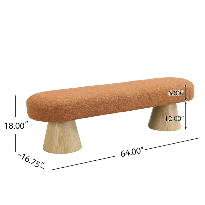 Fabric Dining Bench, Orange Boucle