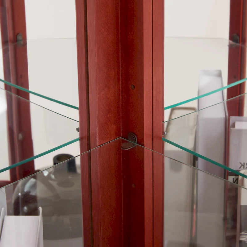 Vitrine d'angle éclairée avec portes et étagères en verre trempé - Cerisier