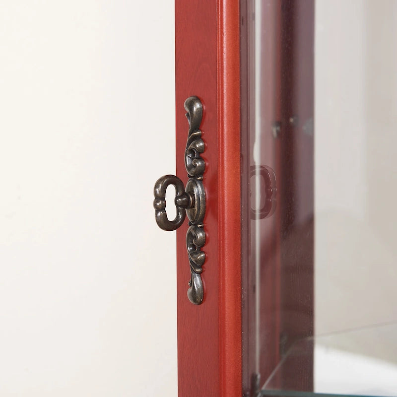 Vitrine d'angle éclairée avec portes et étagères en verre trempé - Cerisier