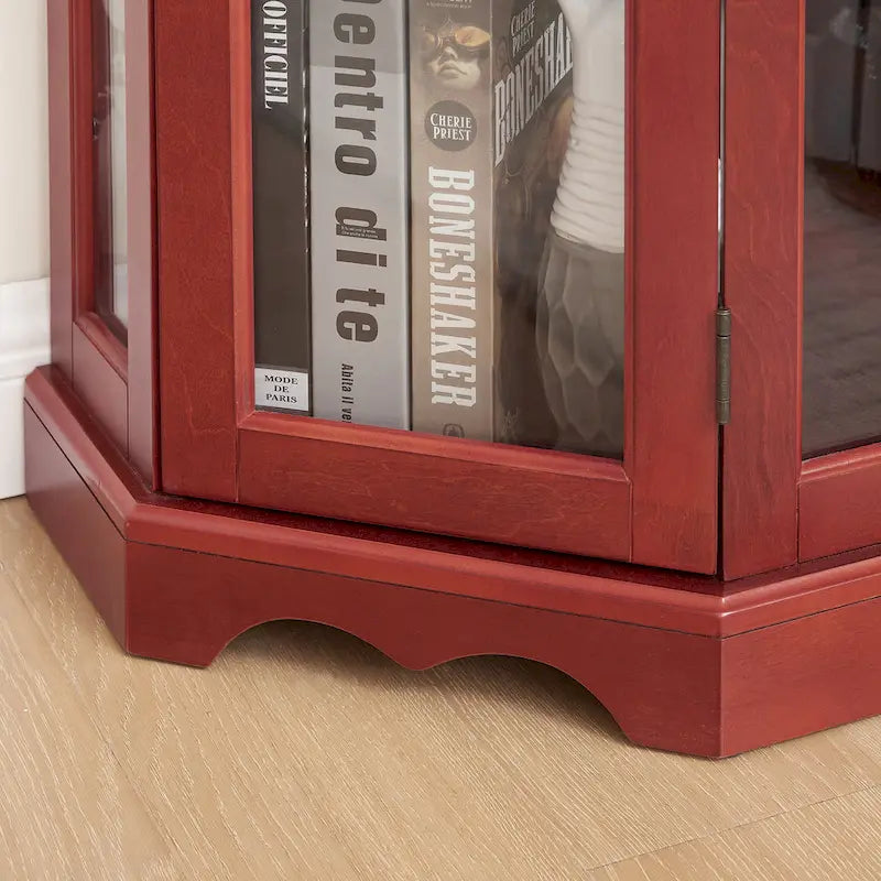 Vitrine d'angle éclairée avec portes et étagères en verre trempé - Cerisier