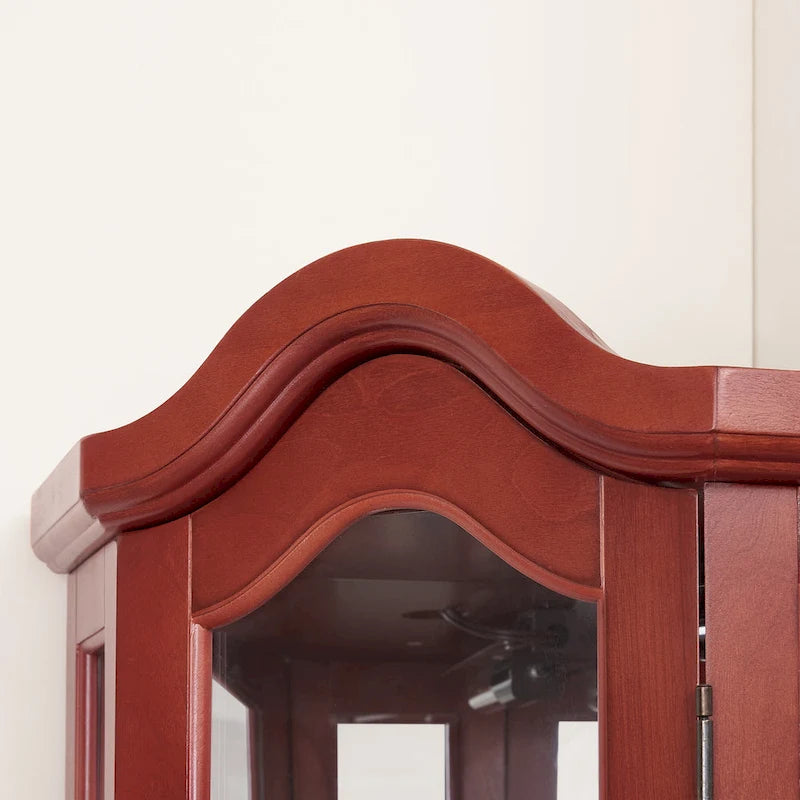 Vitrine d'angle éclairée avec portes et étagères en verre trempé - Cerisier