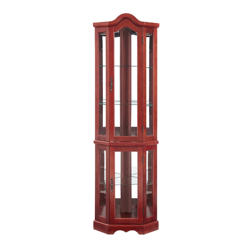 Vitrine d'angle éclairée avec portes et étagères en verre trempé - Cerisier