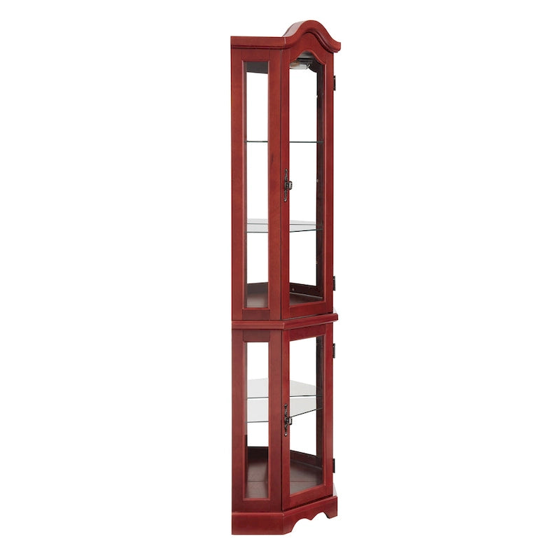 Vitrine d'angle éclairée avec portes et étagères en verre trempé - Cerisier