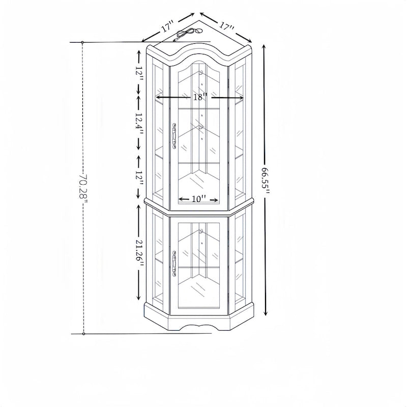 Vitrine d'angle éclairée avec portes et étagères en verre trempé - Cerisier