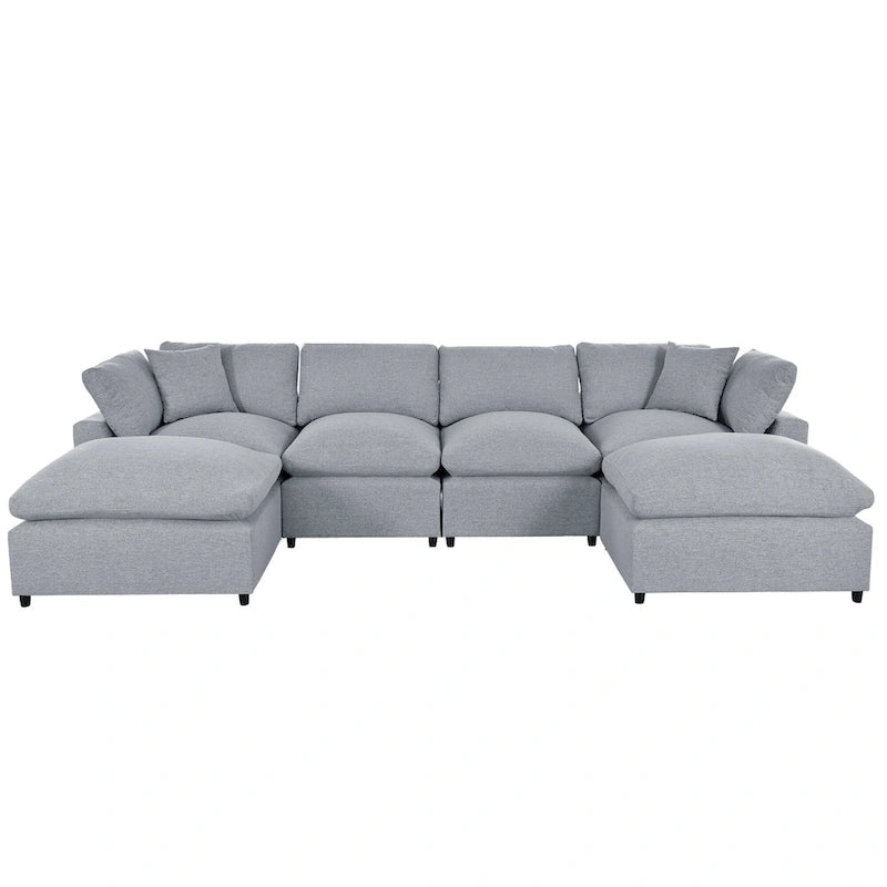 Modern U-Shaped 6 Seater Sectional Sofa with 2 Large Chaises, Removable Ottomans and Soft Cushions