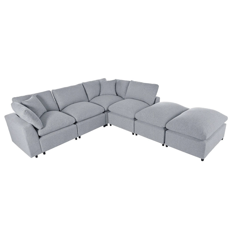 Modern U-Shaped 6 Seater Sectional Sofa with 2 Large Chaises, Removable Ottomans and Soft Cushions