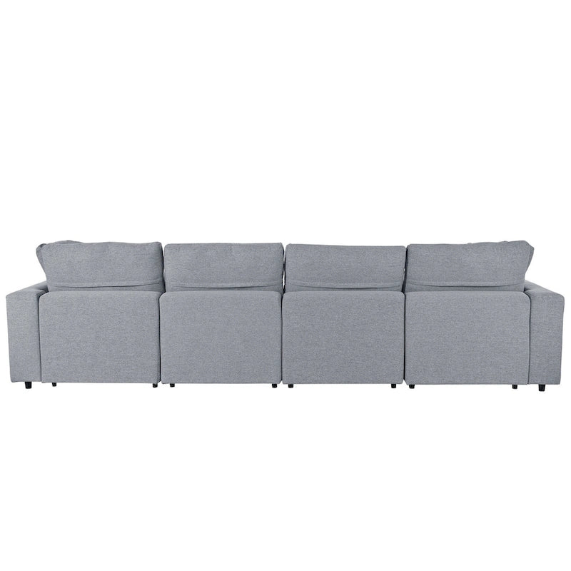Canapé d'angle moderne en U pour 6 personnes avec 2 grandes méridiennes, poufs amovibles et coussins moelleux