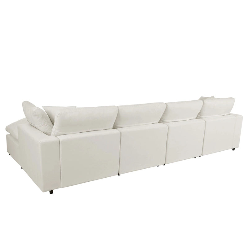Canapé d'angle moderne en U pour 6 personnes avec 2 grandes méridiennes, poufs amovibles et coussins moelleux