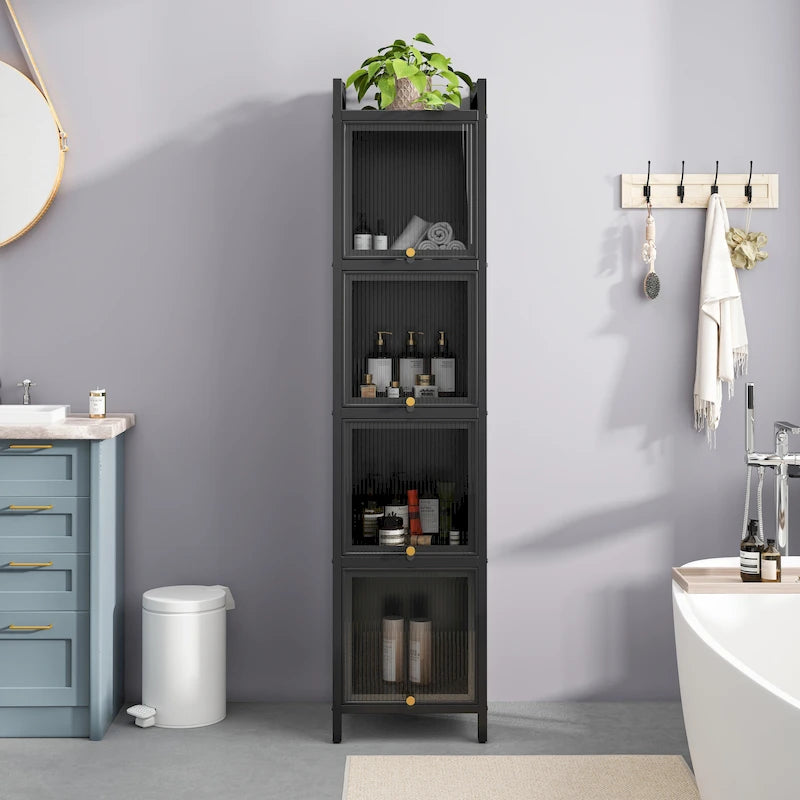 Modern Glass Door Storage Cabinet for Entryway, Living Room, Bathroom & Dining Room
