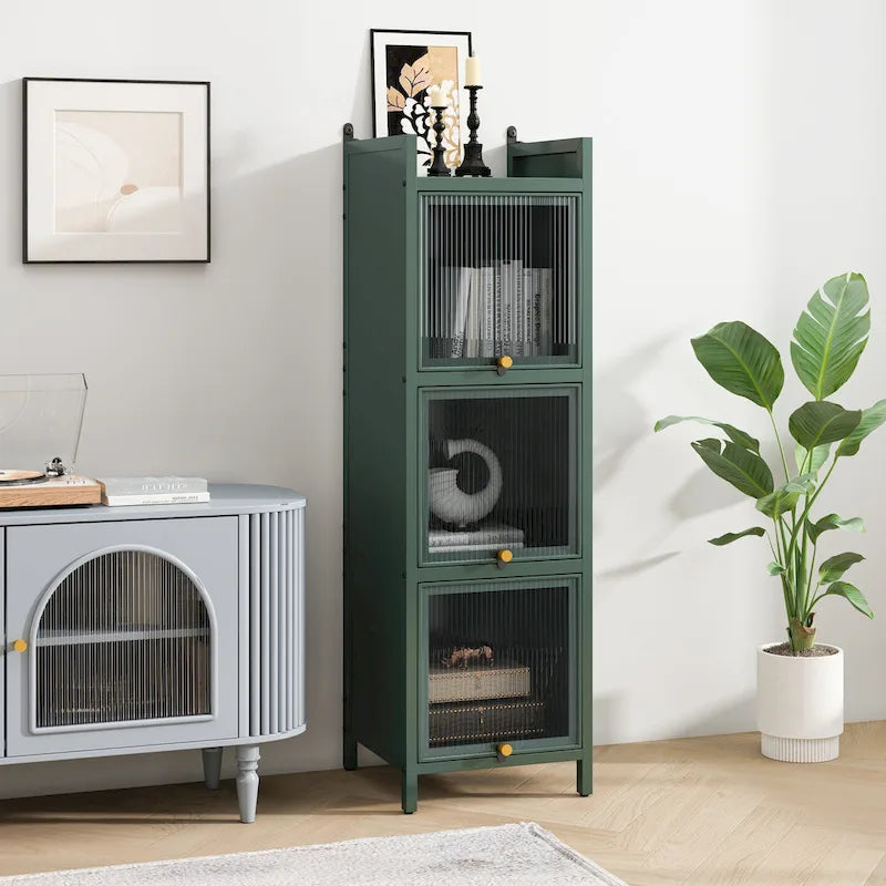 Meuble de Rangement Moderne en Verre avec Portes pour Entrée, Salon, Salle de Bain et Salle à Manger