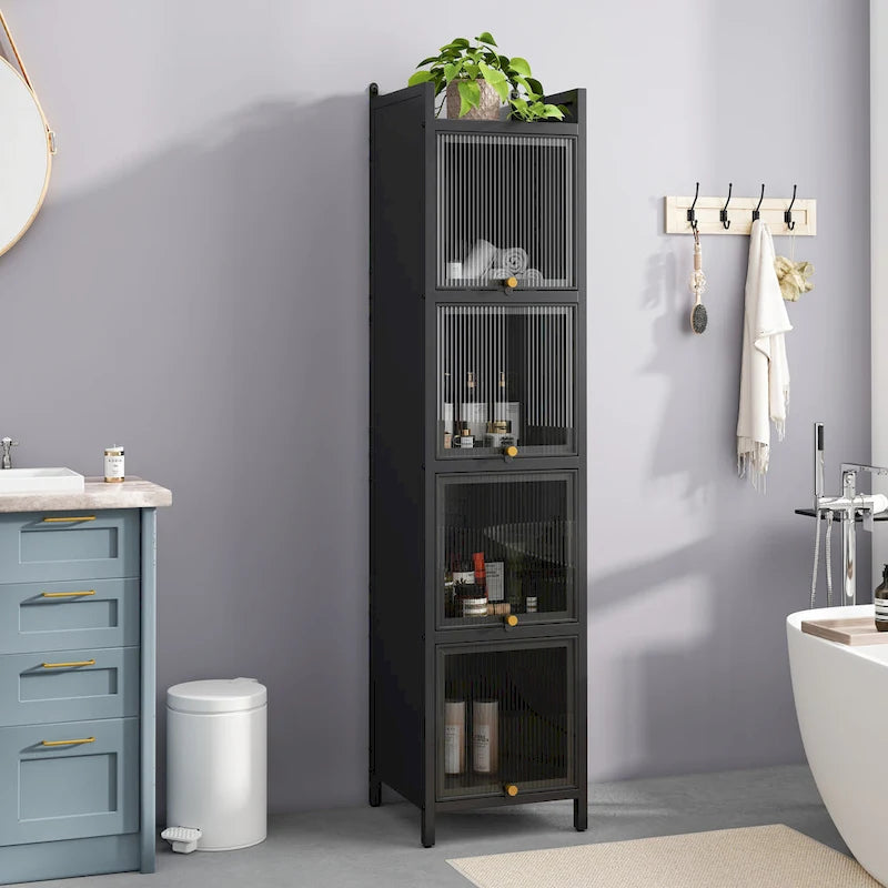 Meuble de Rangement Moderne en Verre avec Portes pour Entrée, Salon, Salle de Bain et Salle à Manger