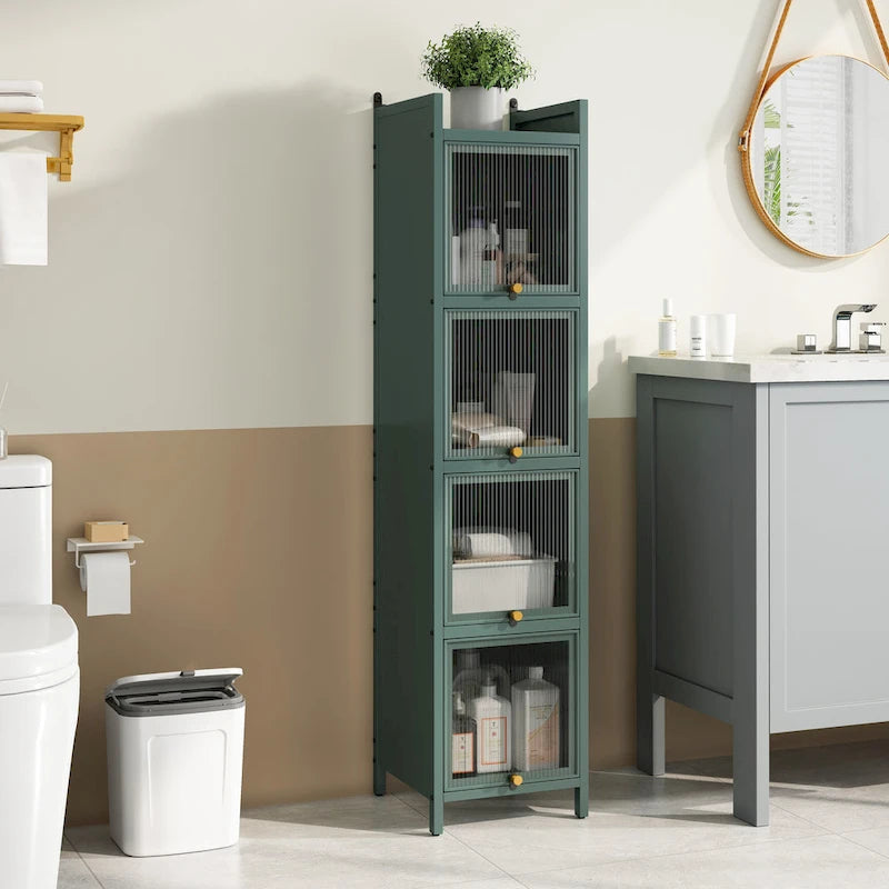 Meuble de Rangement Moderne en Verre avec Portes pour Entrée, Salon, Salle de Bain et Salle à Manger