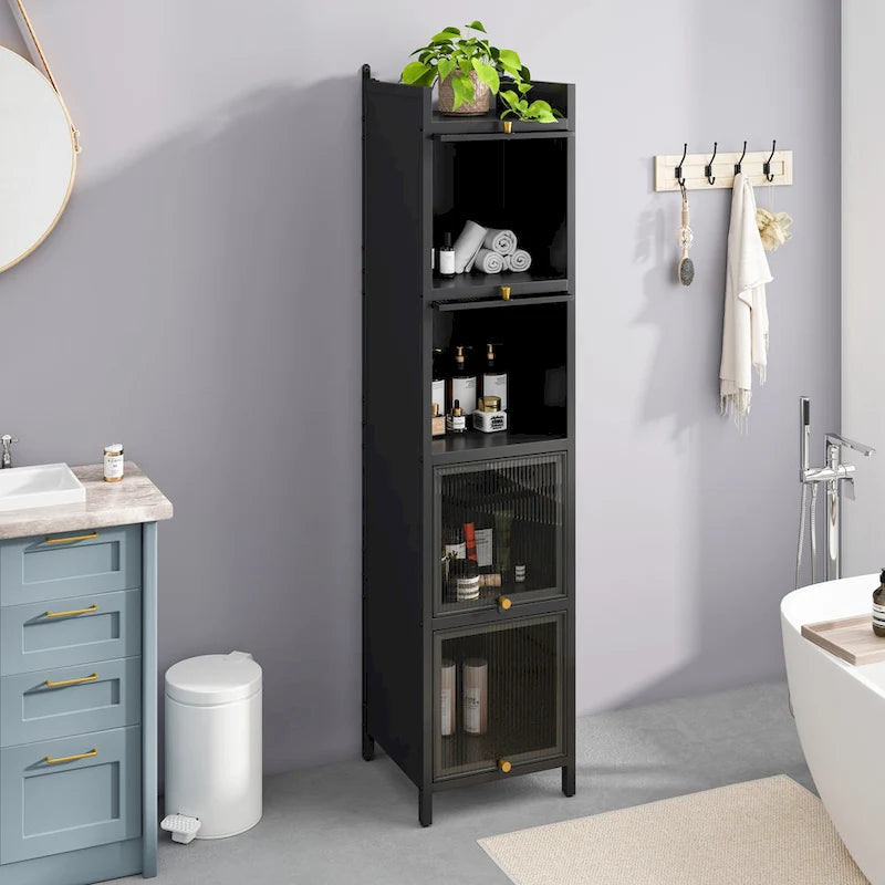 Meuble de Rangement Moderne en Verre avec Portes pour Entrée, Salon, Salle de Bain et Salle à Manger