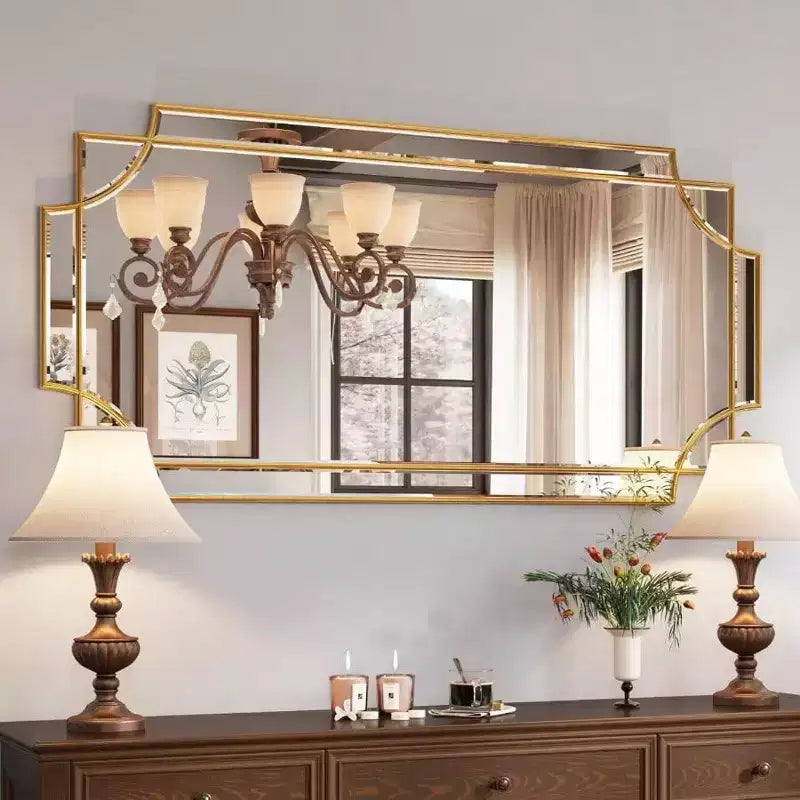 Miroir mural décoratif traditionnel doré biseauté pleine longueur Décoration de la maison Salle de bain Salon Chambre Cuisine