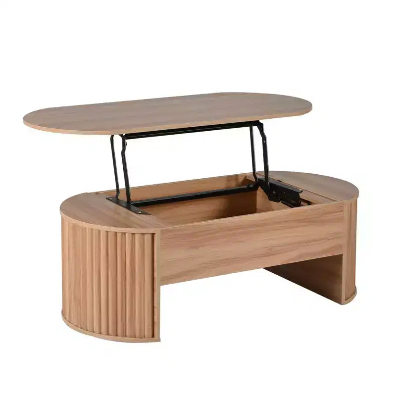 Table basse relevable de 120 cm, table centrale ovale en bois avec rangement caché, table basse moderne pour salon, chambre, bureau