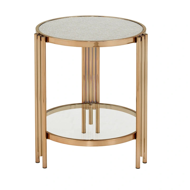 Table basse en verre texturé finition champagne doré avec étagère Bruges par iNSPIRE Q Bold