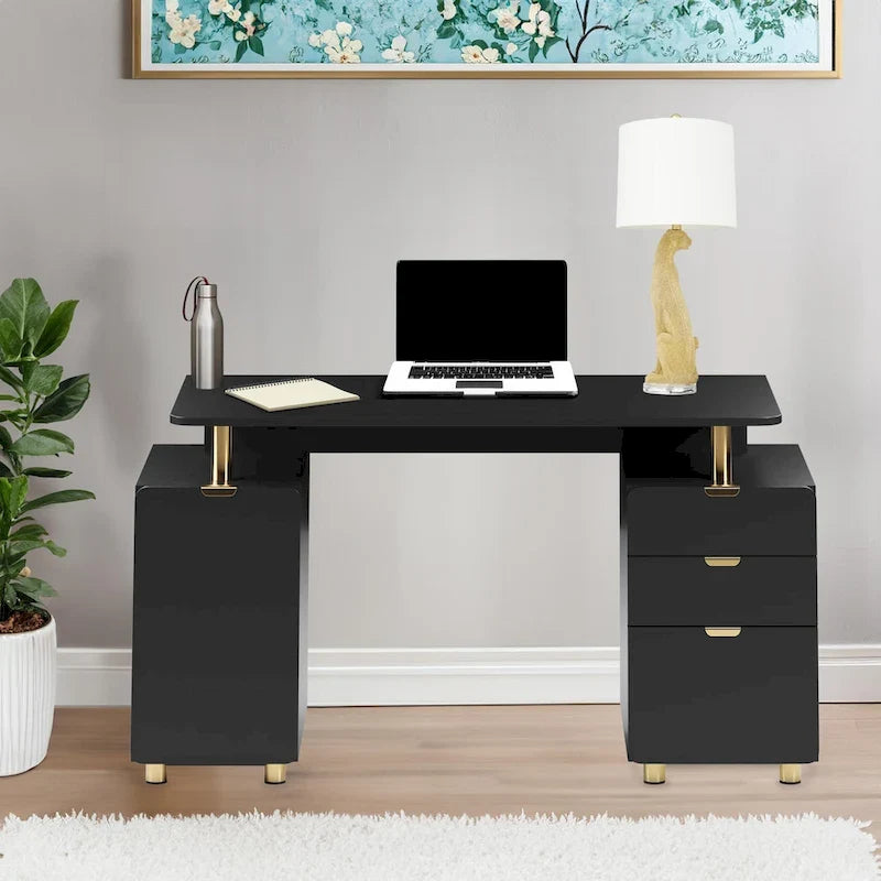 Bureau flottant exécutif moderne avec 3 tiroirs et surface de travail élégante