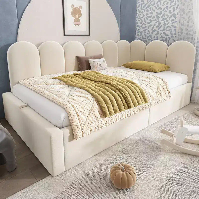 Lit de repos plateforme rembourré double Okak avec rangement hydraulique et cadre à lattes en métal, lit simple moderne pour chambre à coucher, chambre d'enfant
