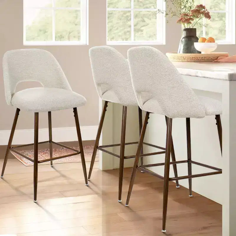 Lot de 3 tabourets de bar de hauteur comptoir du milieu du siècle, chaises d'îlot de cuisine rembourrées de 26 po avec pieds en métal finition noyer - Panipeachy