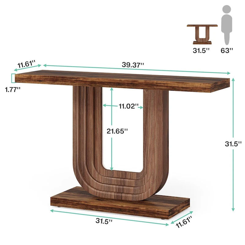 Console d'entrée en bois de 39 pouces avec base géométrique