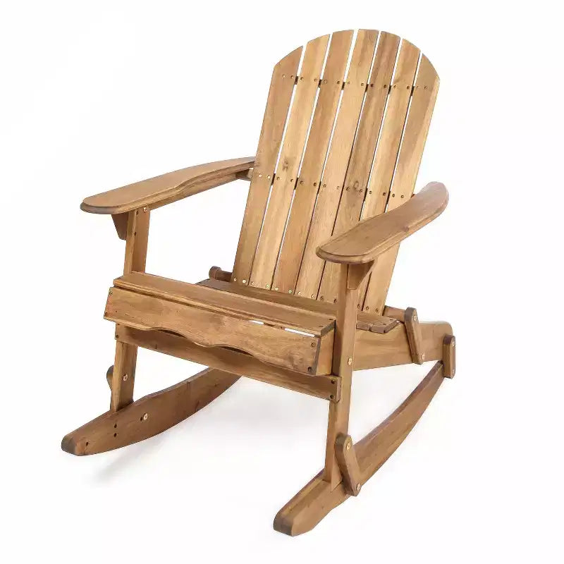 Okak Fauteuil à bascule rustique Adirondack en acacia de qualité supérieure, 1 pièce, chaise longue d'extérieur pour véranda, jardin et arrière-cour, naturel