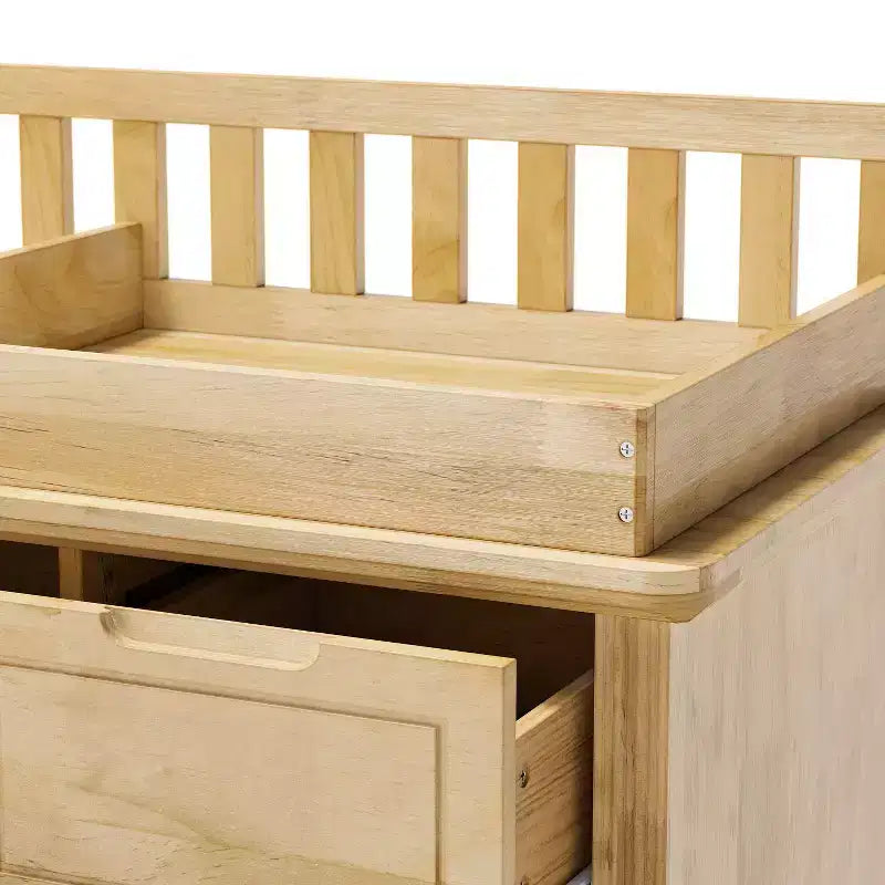 Table à langer et commode Homsee en bois de pin massif : plan à langer amovible, tiroirs de rangement, indispensable tout-en-un pour la chambre de bébé