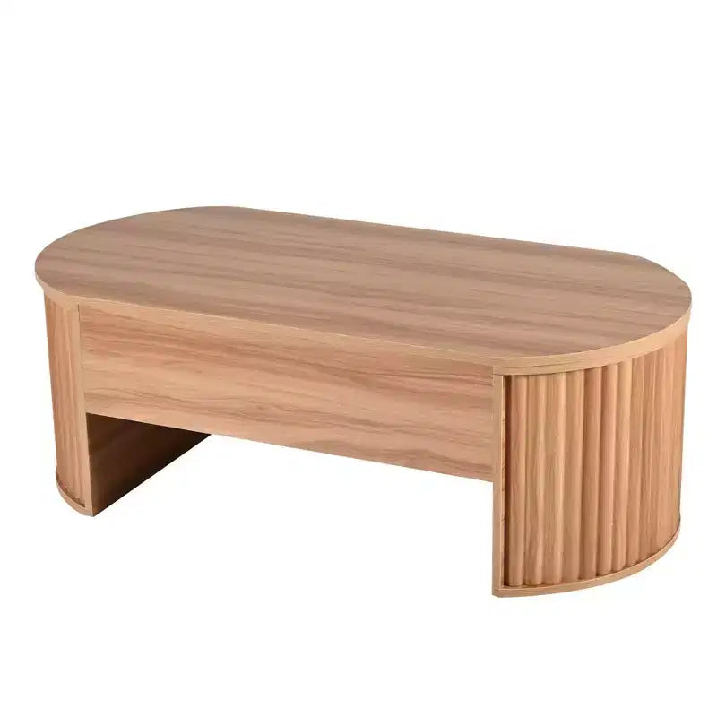 Table basse relevable de 120 cm, table centrale ovale en bois avec rangement caché, table basse moderne pour salon, chambre, bureau